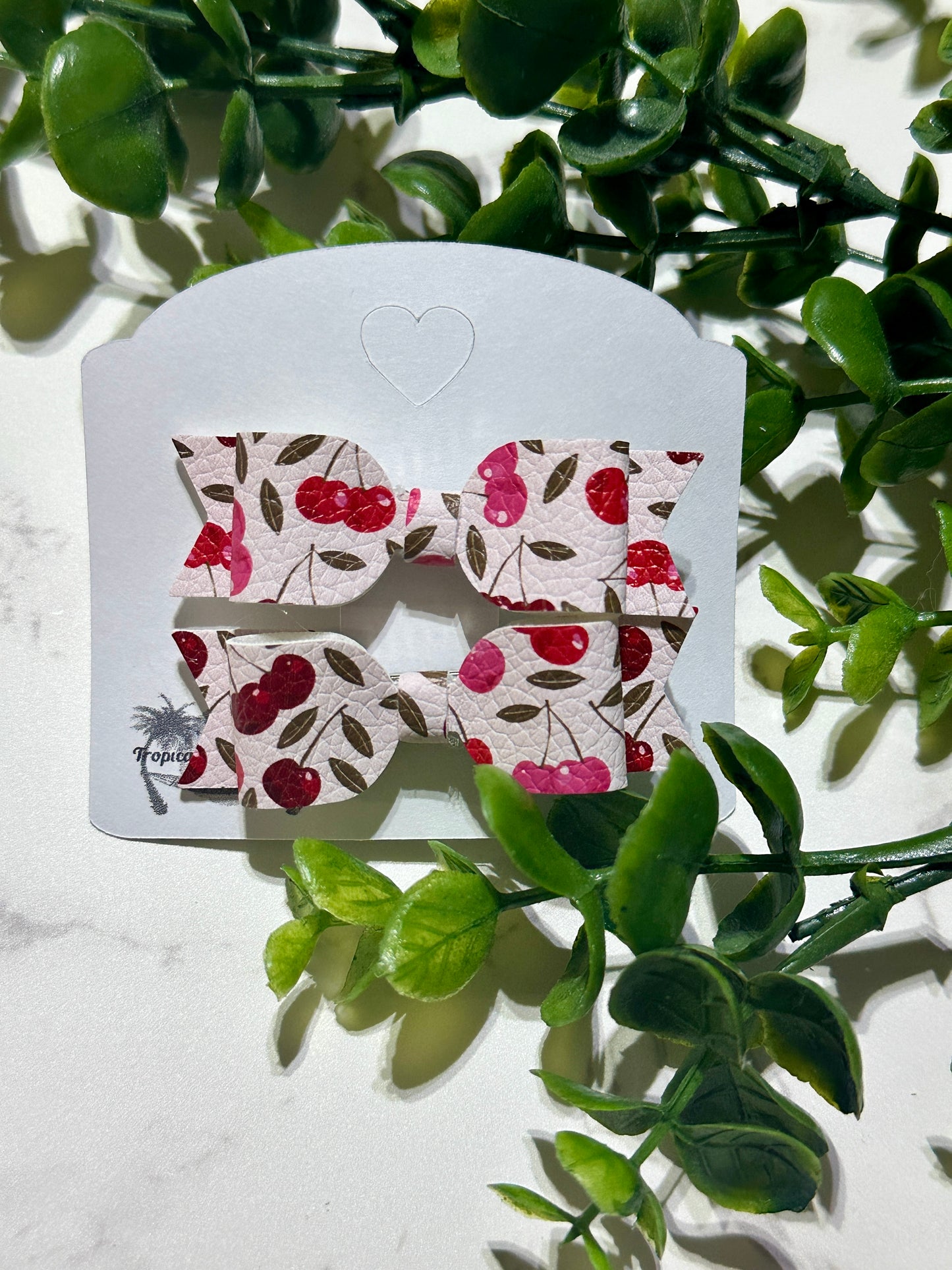 Mini Piggies Hairbow - Cheeries on Pink