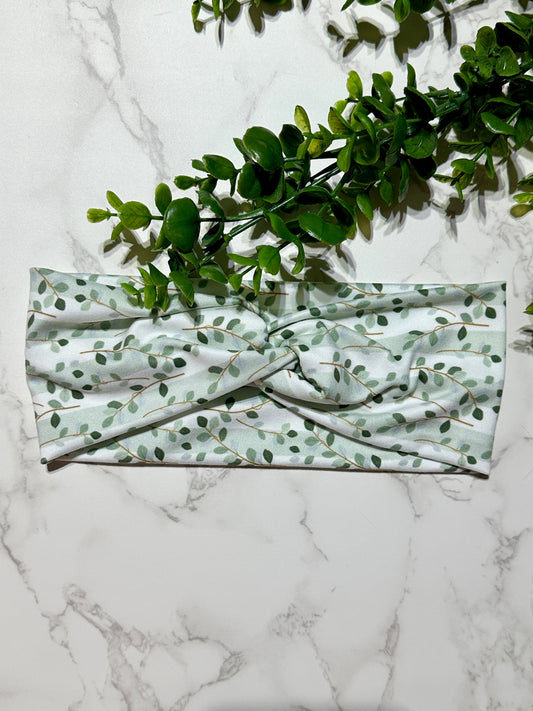 Sage Leaves/Stripes Twist Headband