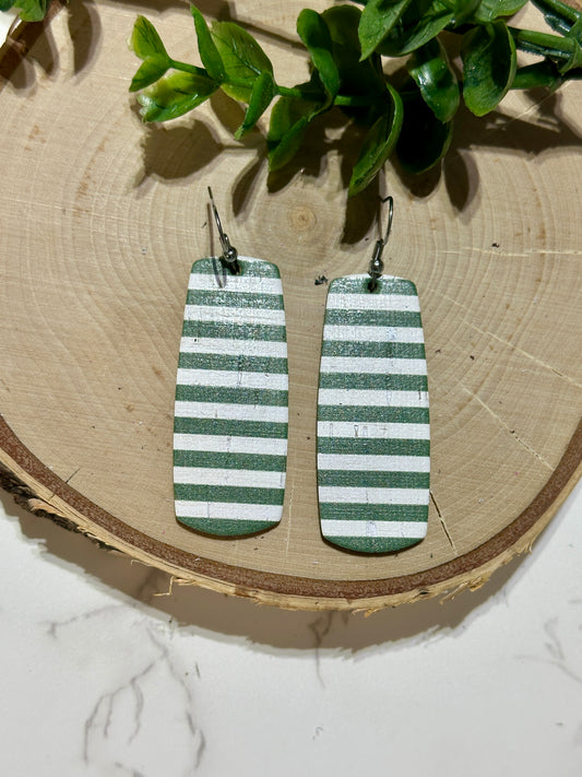 Bar Earrings - Green/White Stripes