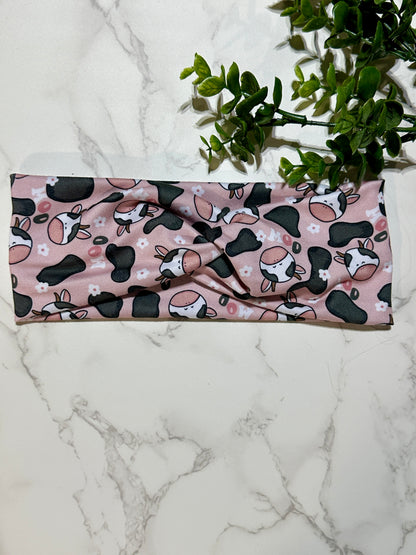 Pink Cow Twist Headband