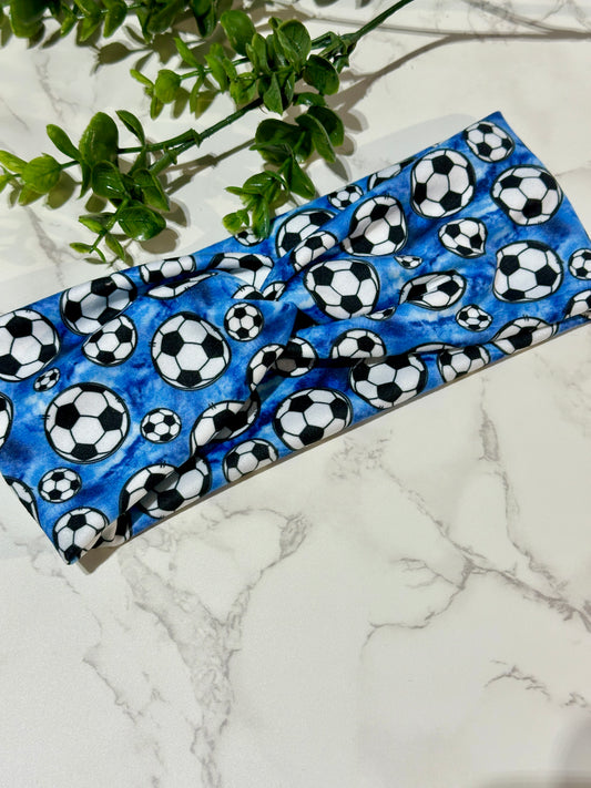 Blue Soccer Ball Twist Headband