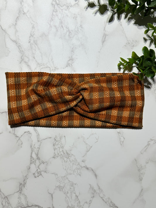 Fall Orange Plaid Twist Headband