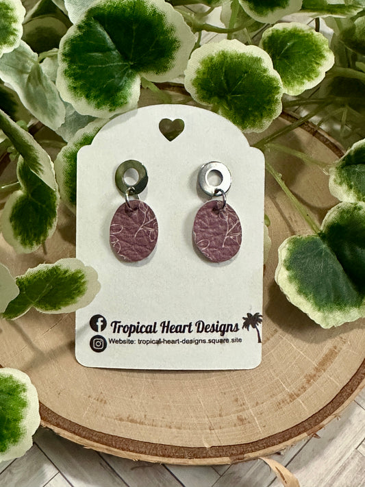 Mini Purple/Floral Oval/Connector Earrings
