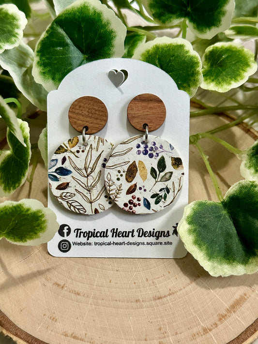 Fall Leaves Circle/Wood Earrings