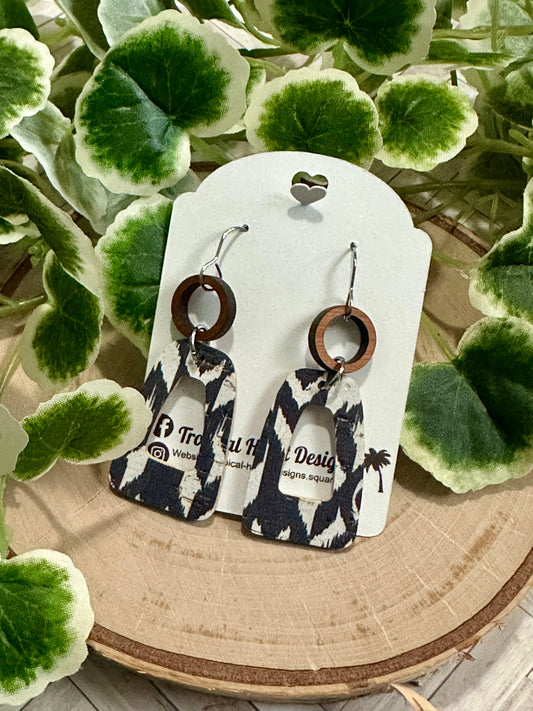 Open Wedge Earring/Wood Connector - Navy/White