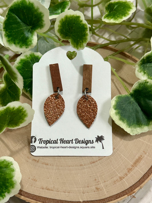 Small Teardrop/Connector Earrings - Bronze Sparkle