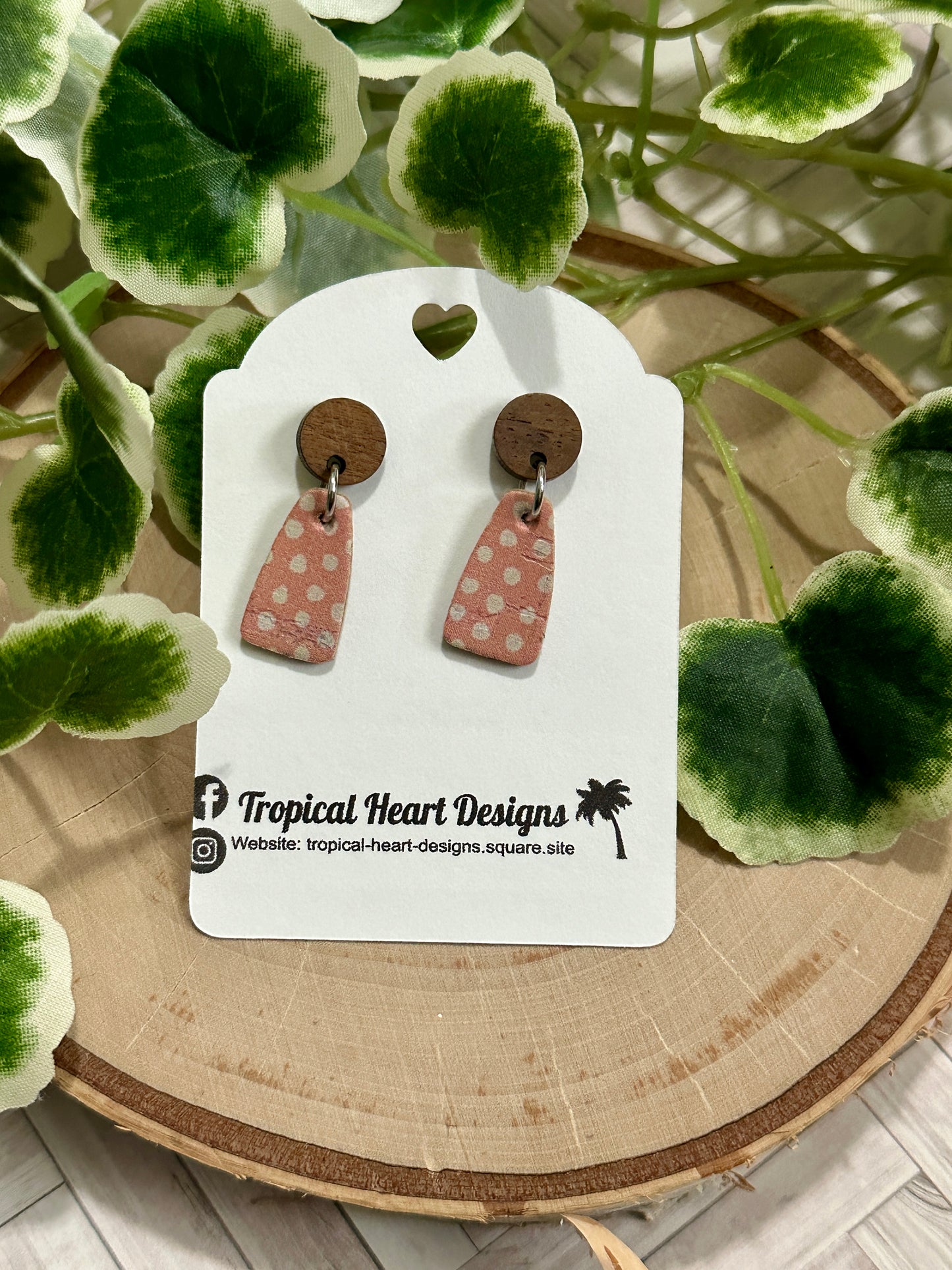 Mini Wedge/Connector Earrings - Coral Dots