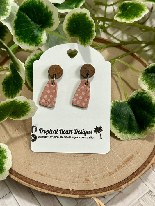 Mini Wedge/Connector Earrings - Coral Dots