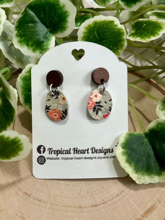 Small Oval/Connector Earrings - Floral