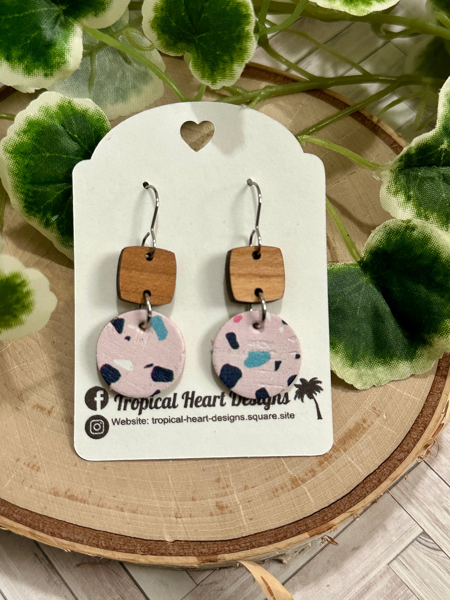 Mini Circle/Connector Earrings - Pink Mosaic
