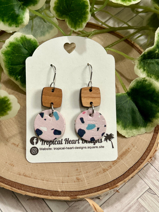 Mini Circle/Connector Earrings - Pink Mosaic