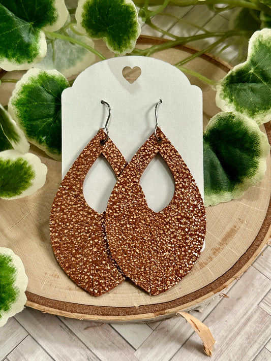 Bronze Sparkle Open Pedal Fringe Earrings