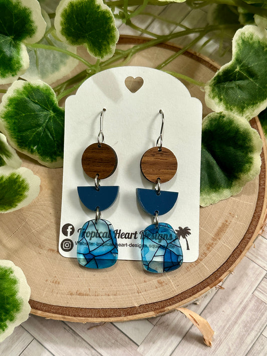 Triple Layer Blue Ocean Acrylic Earrings