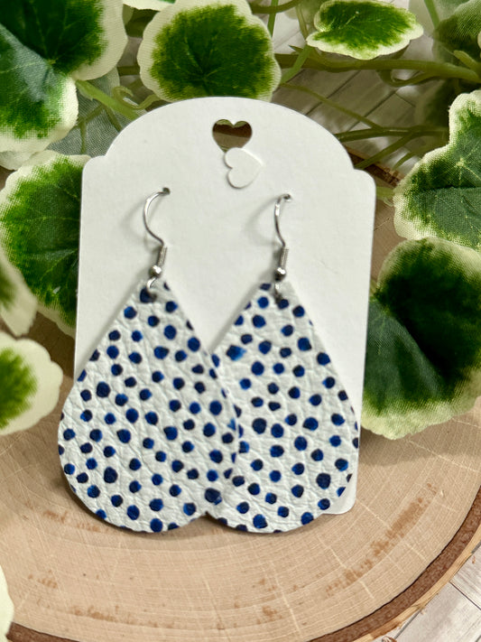 Teardrop Earrings - Blue Dots/White