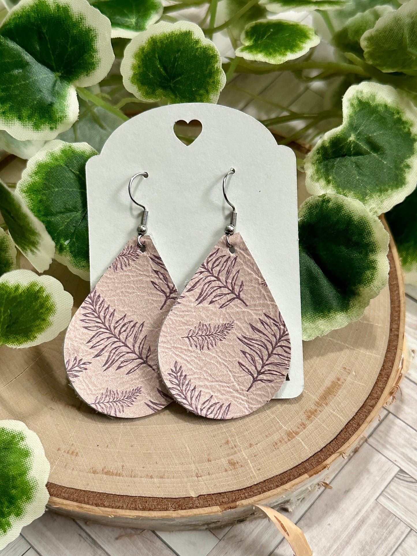 Teardrop Earrings - Purple Leaves/Pink