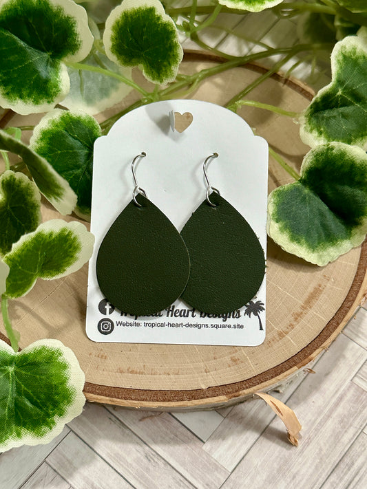Small Teardrop Earrings - Olive Green