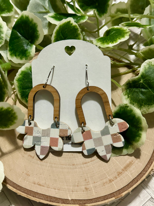 Half Flower/Arch Earrings - Boho Fall Checkered