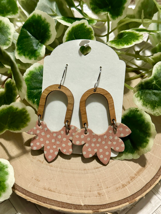 Half Flower/Arch Earrings - Coral Dots