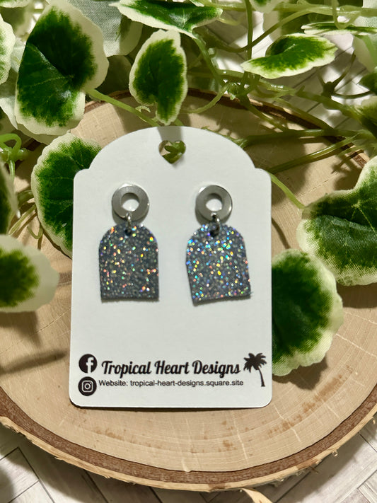 Small Closed Arch/Connector Earrings - Blue Sparkle