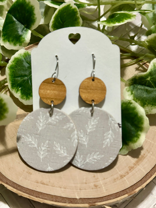 Circle/Connector Earrings - Taupe Leaves
