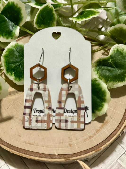 Open Wedge/Connector Earrings - Neutral Plaid