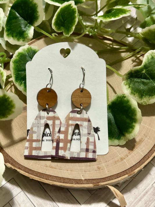 Open Rainbow/Connector Earrings - Neutral Plaid