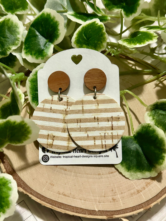 Circle/Connector Earrings - Neutral Stripes