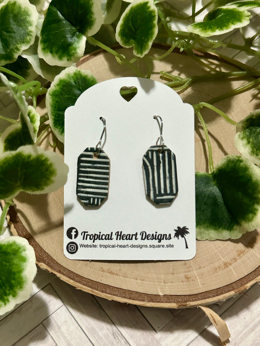 Mini Long Hexagon Earrings - Striped