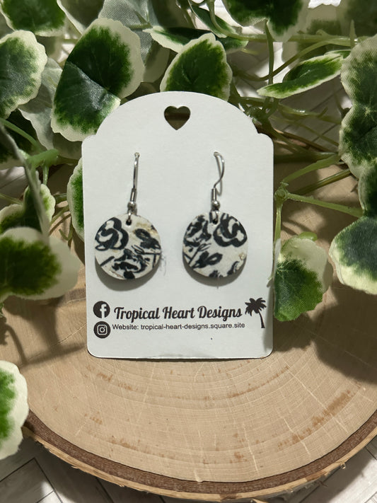 Small Circle Earrings - Black Floral