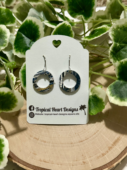 Small Open Circle Earrings- Navy/Gold