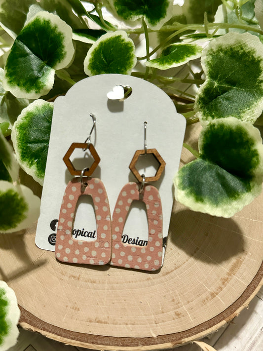 Open Wedge Earrings - Coral Dots