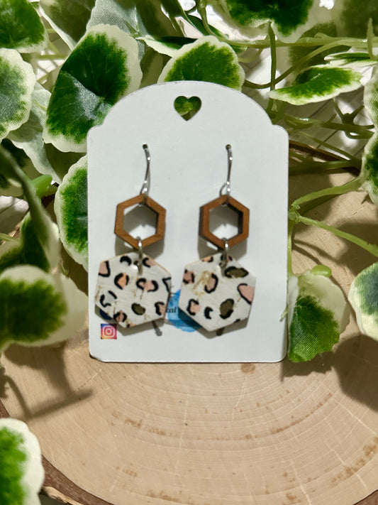 Hexagon/Connector Earrings - Boho Leopard