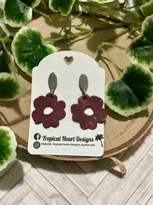Boho Flower/Connector Earrings - Muted Purple