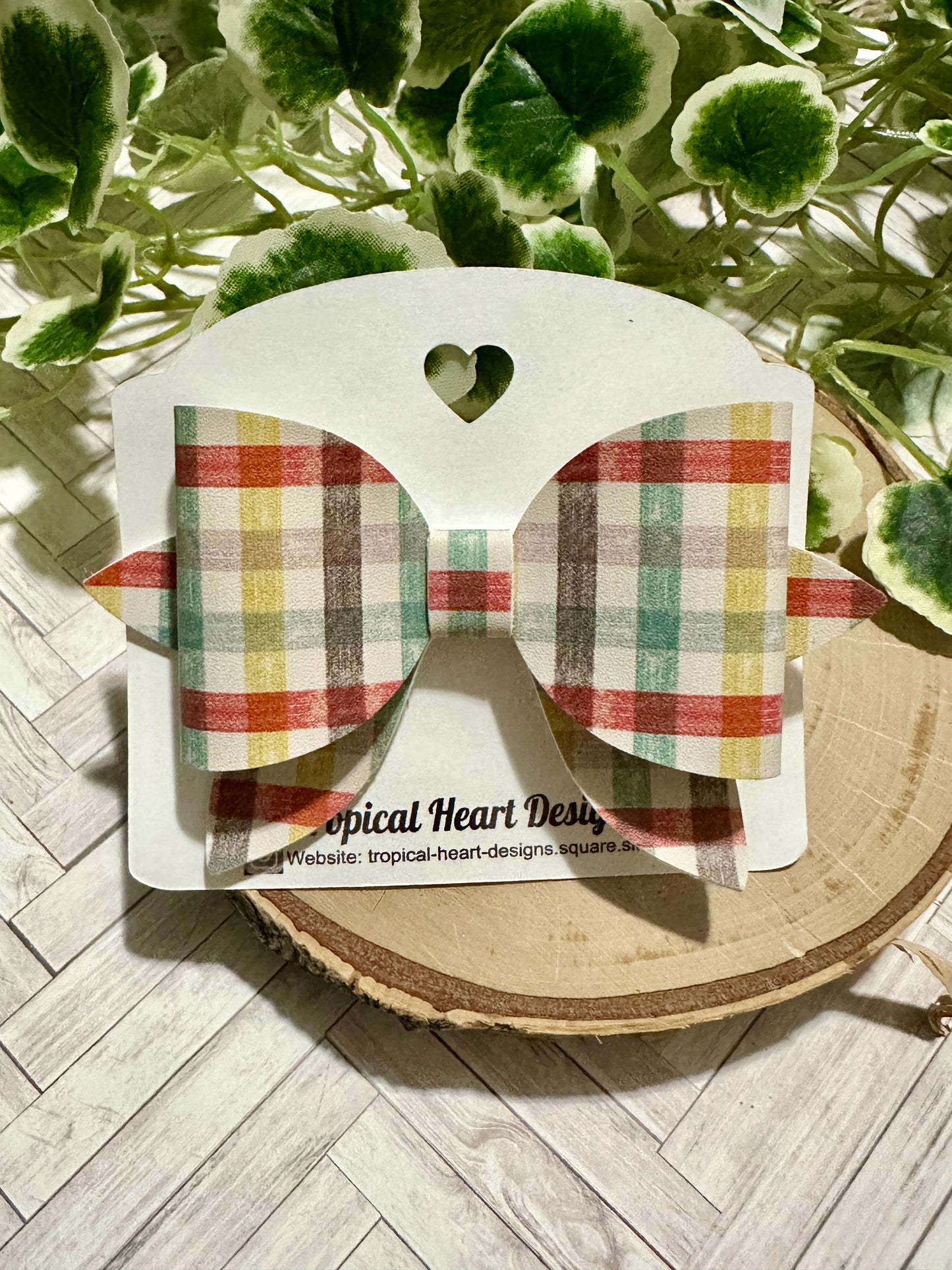 Brown, Yellow, Mint Plaid Hairbow