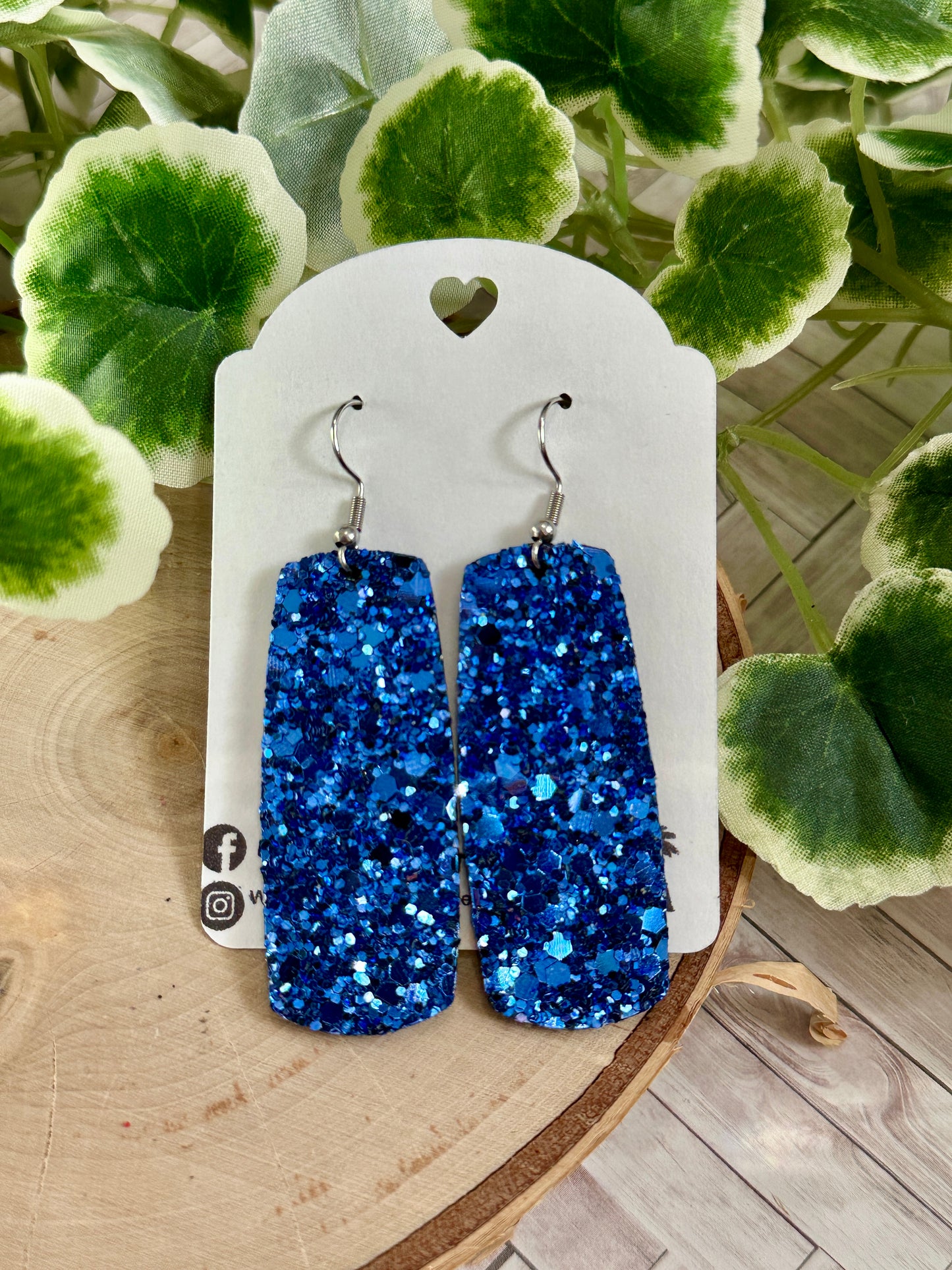 Bar Earrings - Blue Glitter