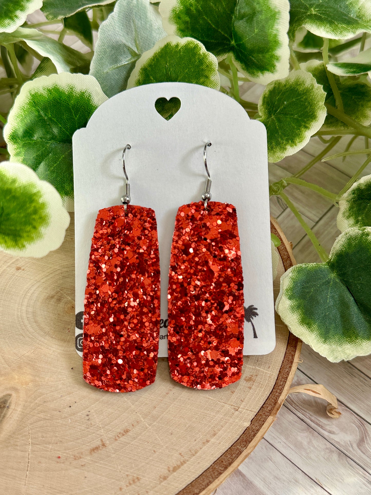 Bar Earrings - Red Glitter