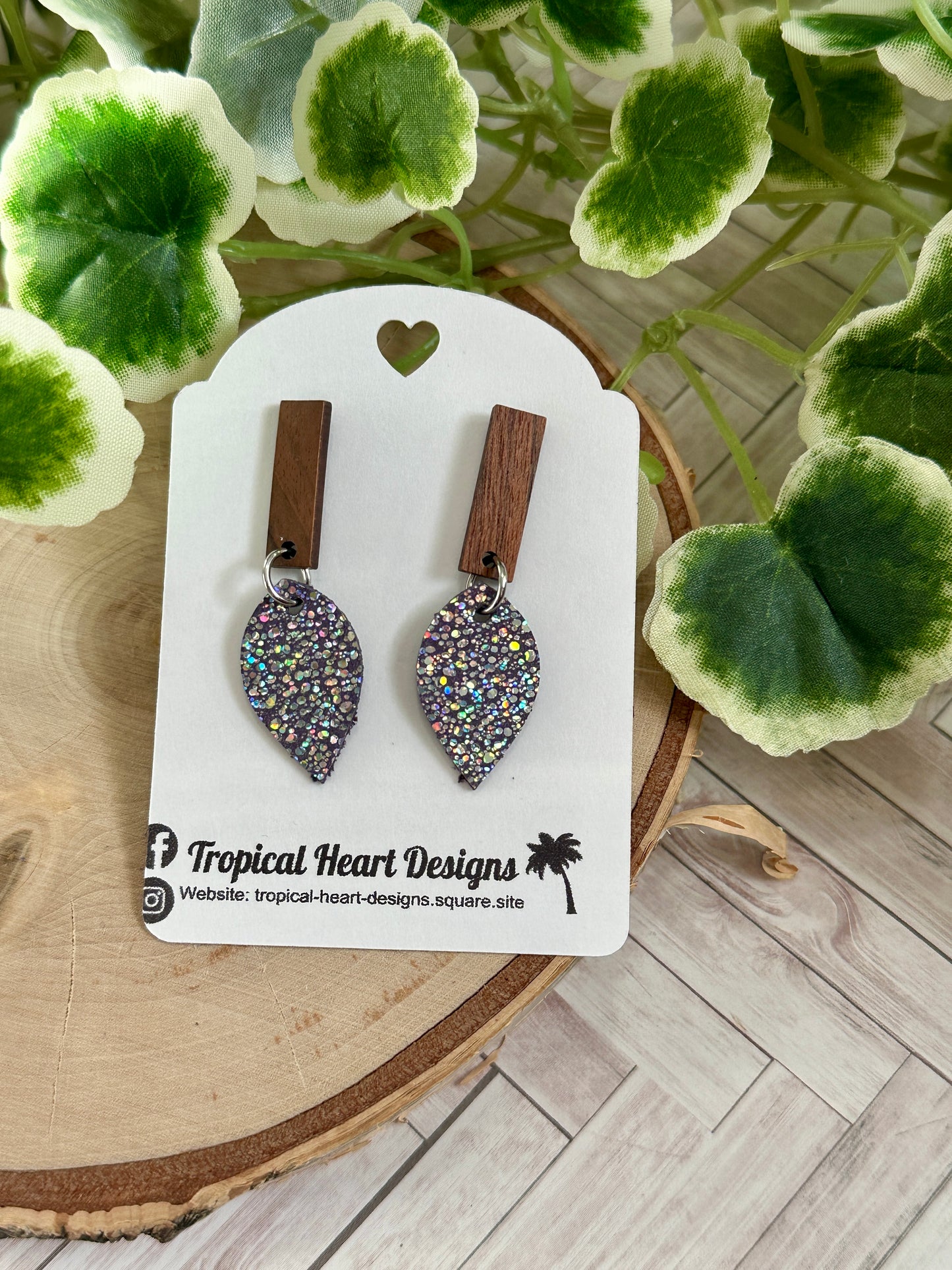 Small Teardrop/Connector Earrings - Purple Sparkle
