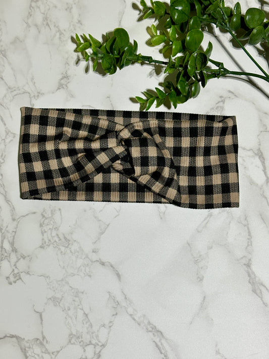 Brown/Black Plaid Twist Headband