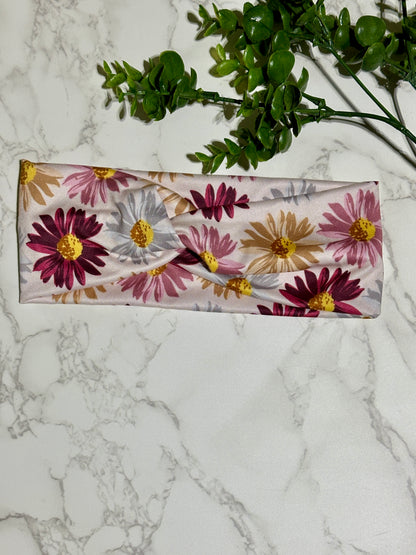Large Purplish Daisies Twist Headband