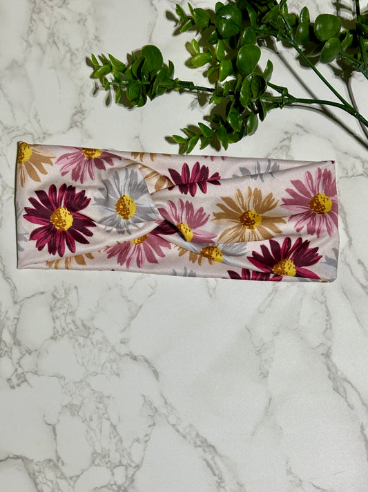 Large Purplish Daisies Twist Headband