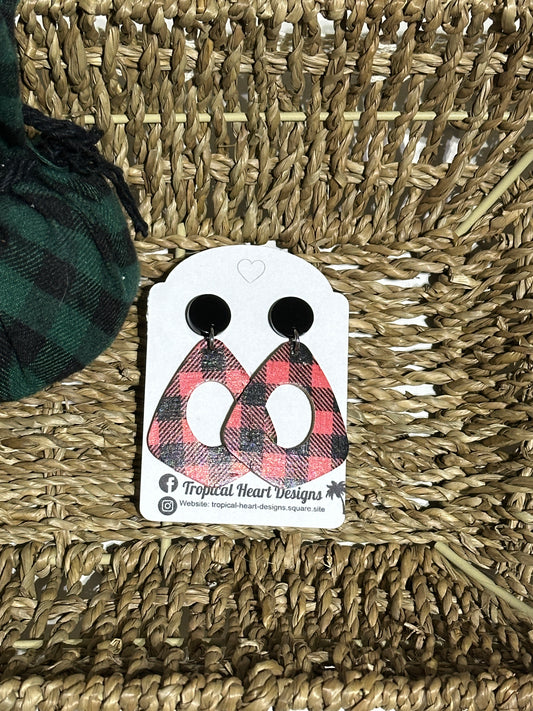 Open Teardrop Earrings - Black/Red Plaid
