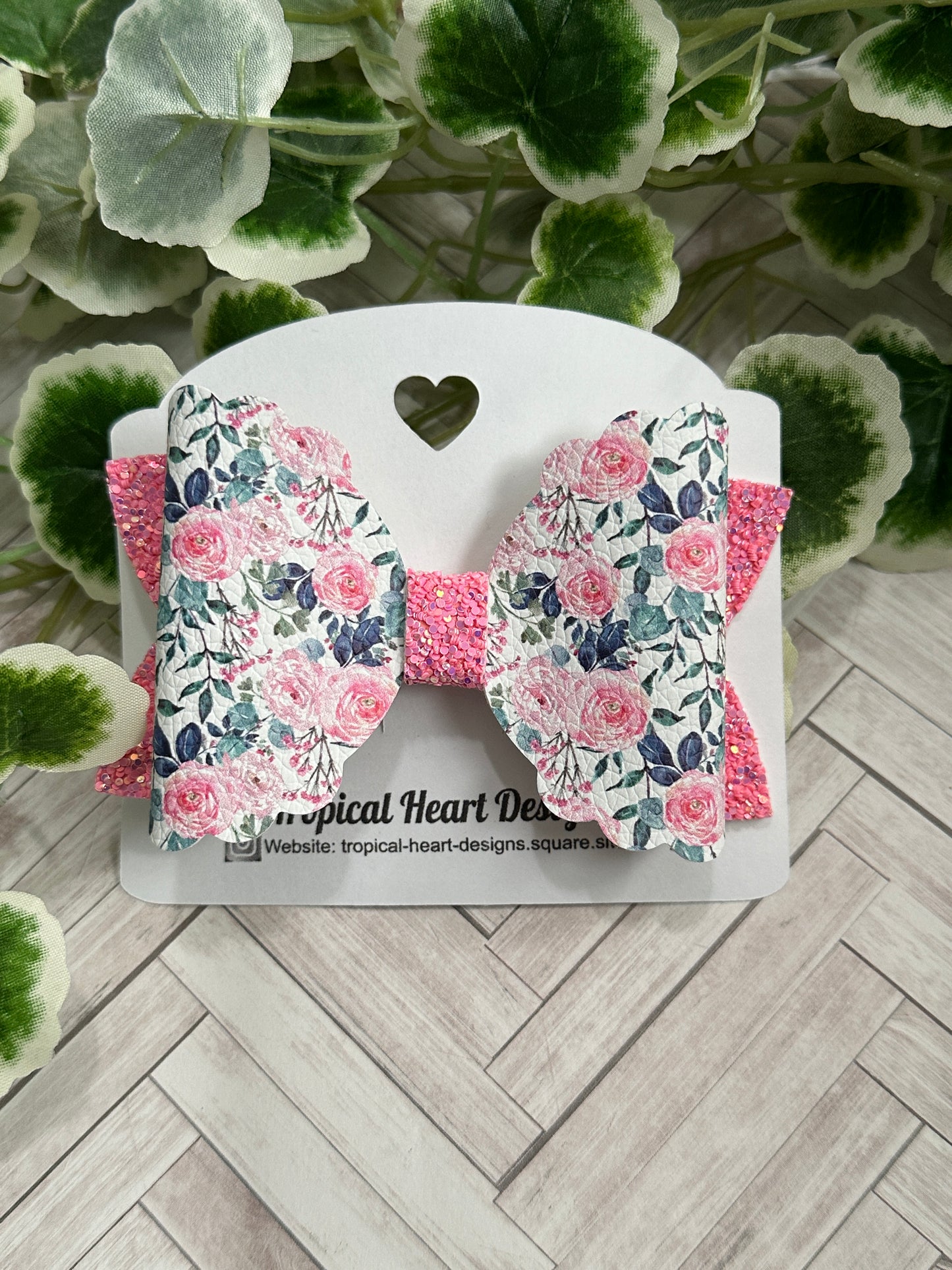Pink Roses on Pink Glitter Hairbow