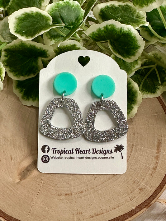 Open Rounded Trapezoid Earrings - Silver Sparkle