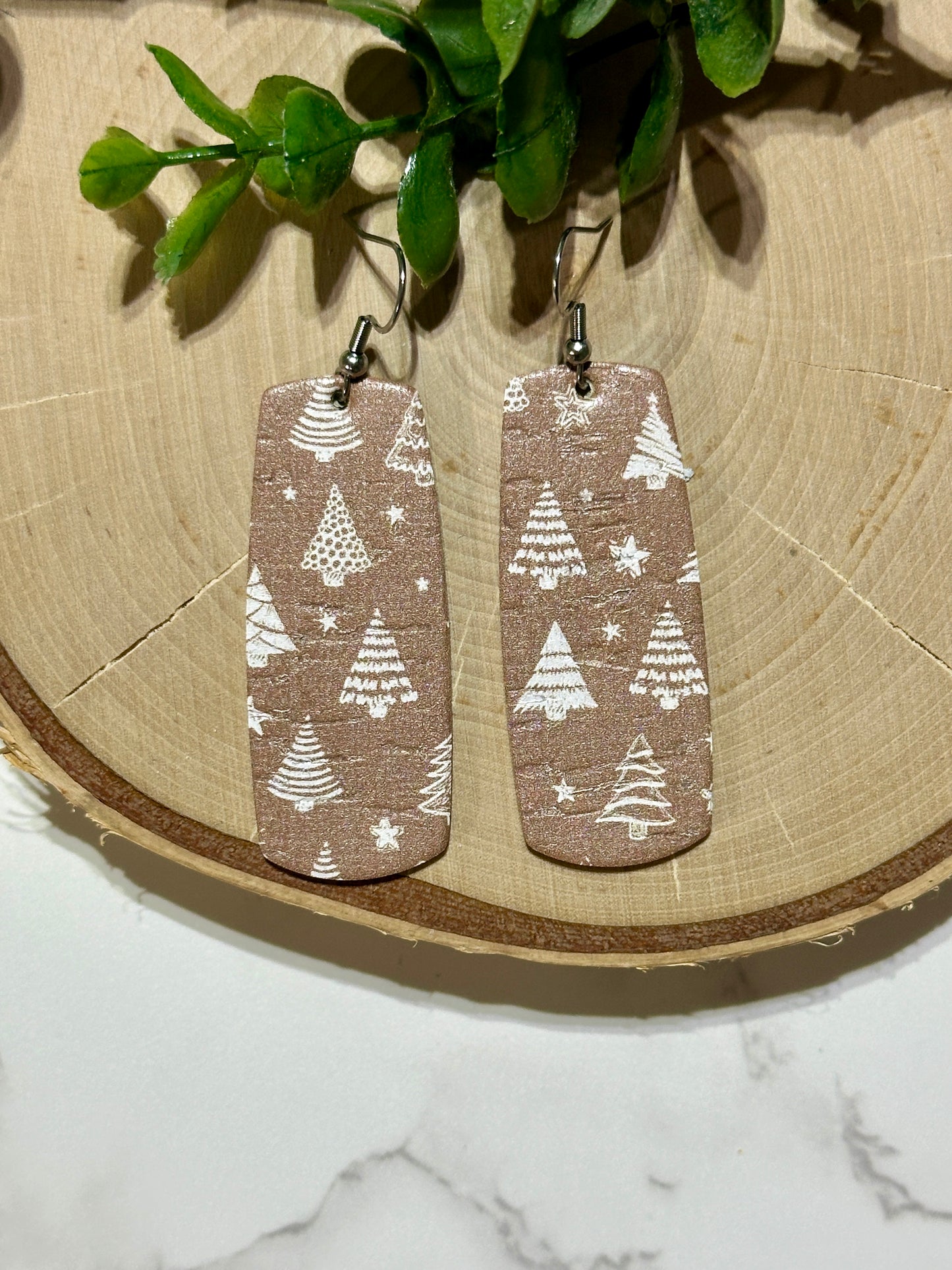 Bar Earrings - Boho Trees on Taupe