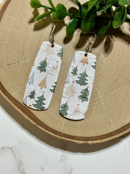 Bar Earrings - Green/Neutral Trees