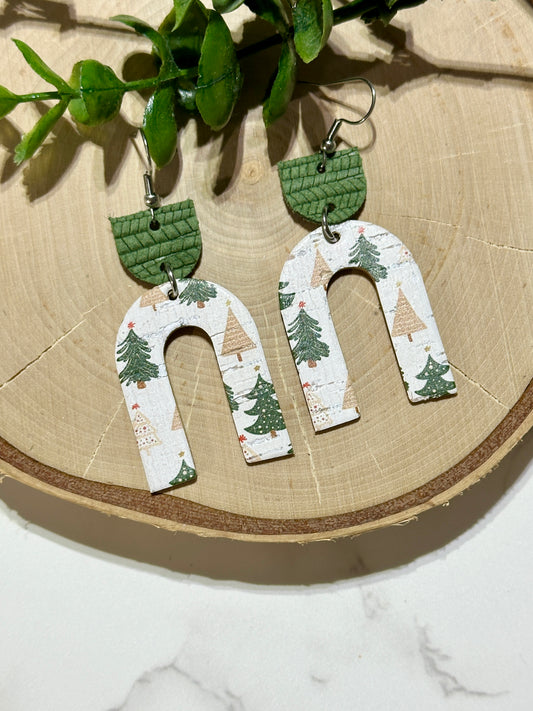 Open Arch Earrings - Green/Neutral Trees