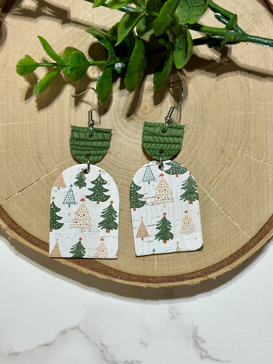 Closed Arch Earrings - Green/Neutral Trees