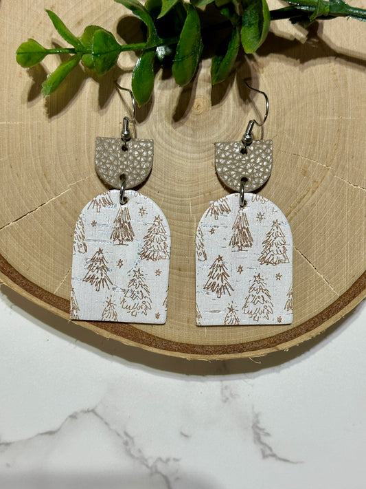 Closed Arch Earrings - Boho Trees on White