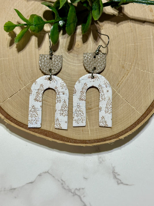 Open Arch Earrings - Boho Trees on White