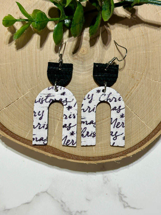 Open Arch Earrings - Black/White Merry Christmas